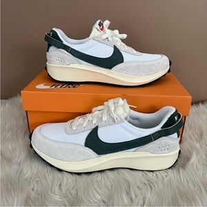 Nike White and Green Retro Athletic Shoes